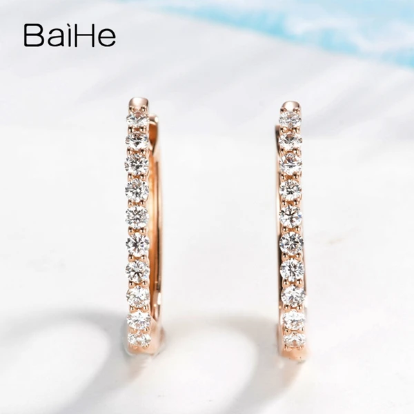 BAIHE, 14 K, розовое золото, 0.30ct, H/SI-SI3, Круглые,, настоящие натуральные бриллианты, свадебные ювелирные изделия, трендовые, подарок, серьги-гвоздики