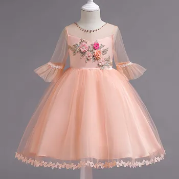 

Sweet Kids Flower Girl Dresses Crystal Flower Lace Tulle Puff Sleeve Gown Fresher Party Dress For Girl Ball Dresses For Kids