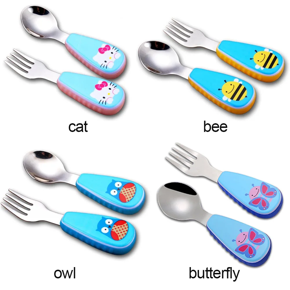 

Spoonforkset Spoon Fork Set Eating Cup Tools Set Blue Animal Pattern Stainless Steel Servingdishe Dinnerware Tool Safe Lovely