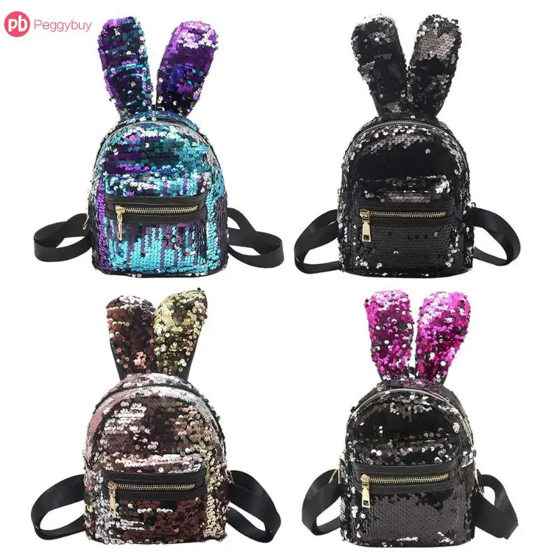 Mini Shining Sequins Backpack Rabbit Ear Shoulder Bags for Women Baby Girls Travel Bag Bling Shiny Backpack Mochila Feminina Esc