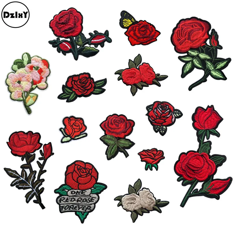 

14 PCS/LOT Flowers Patches for Jean Jacket Applications for Clothes Rose Stickers Pride Sewing Accessories Cheap Badges @AA-3