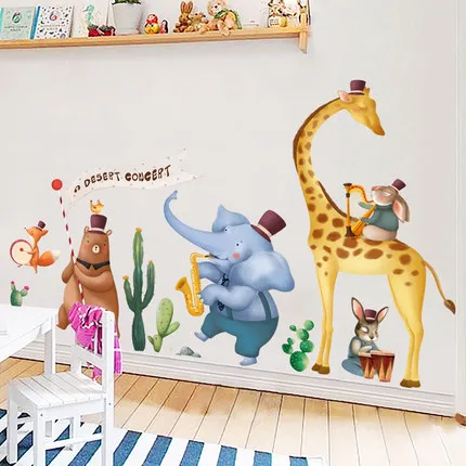 Животные живопись для детской комнаты ПВХ стикер стены жираф плакаты слона и принты дети спальня настенные картины искусства