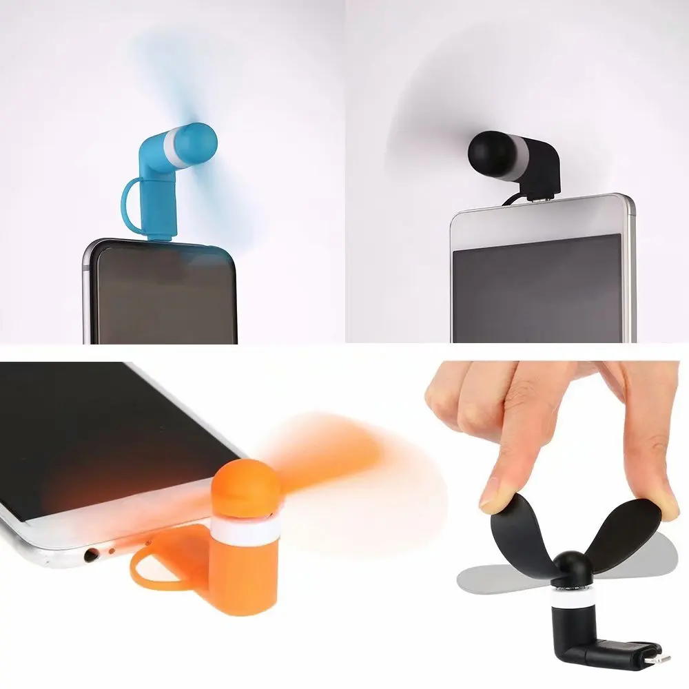 Portable 2 In 1 Mini soft phone Fan for Iphone Android Micro Hanldheld Cooling Cellphone Fan Cooler Mobile phone summer USB Fans