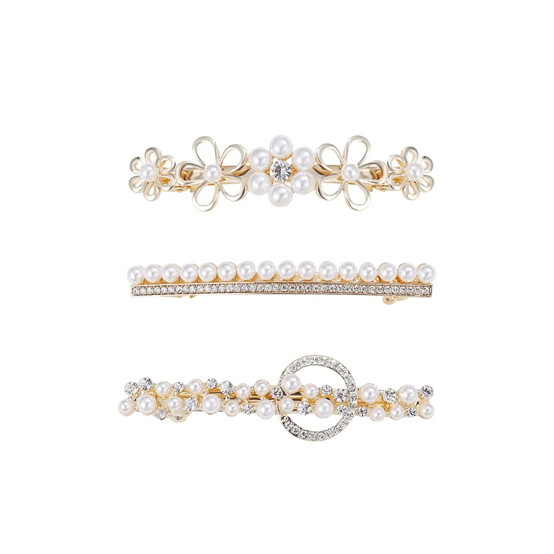 

CHIMERA 3Pcs Metal Pearl Hairpins Barrette Hairgrips Elegant Crystal Flower Hair Jewelry Accessories Clips for Women Lady Bridal