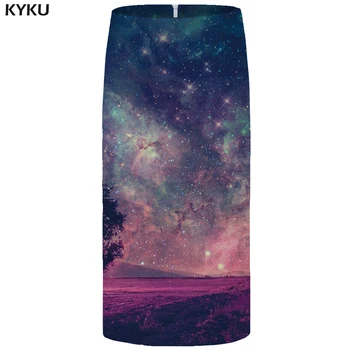 

KYKU Brand Galaxy Skirts Women Colorful Skirt High Waist Sky Sexy Pencil 3d Print Ladies Skirts New Knitted Large Size 2019