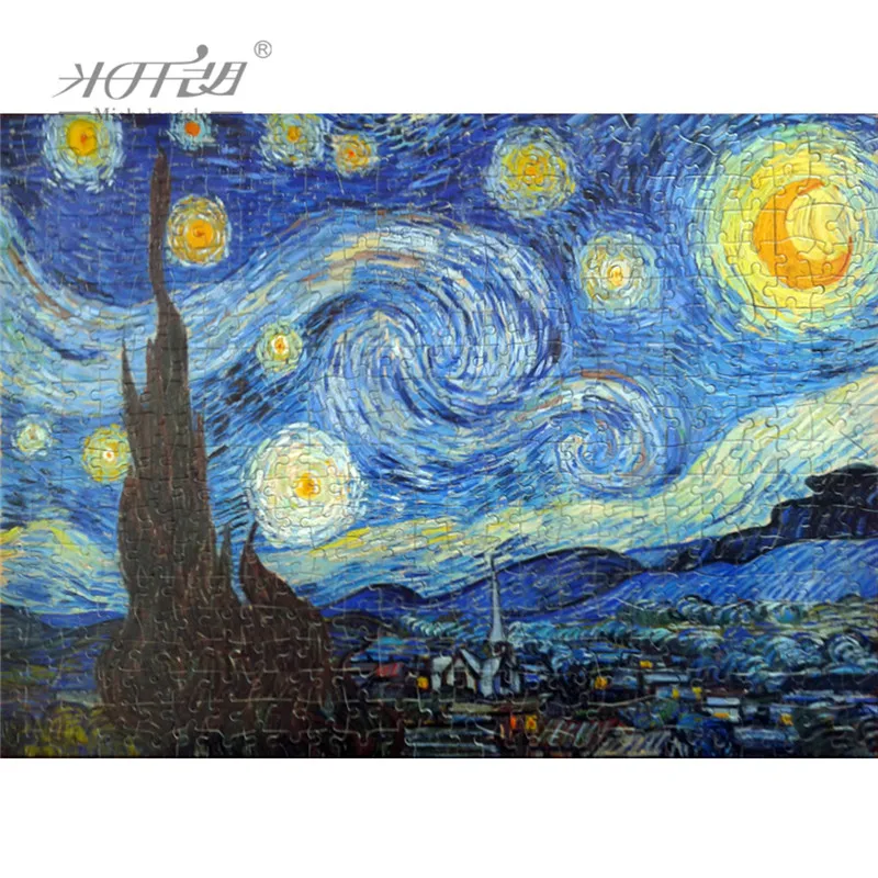 Michelangelo Wooden Toys Puzzles 500 1000 1500 2000 Pieces Old Master The Starry Night by Vincent van Gogh Wall Painting Gift michelangelo