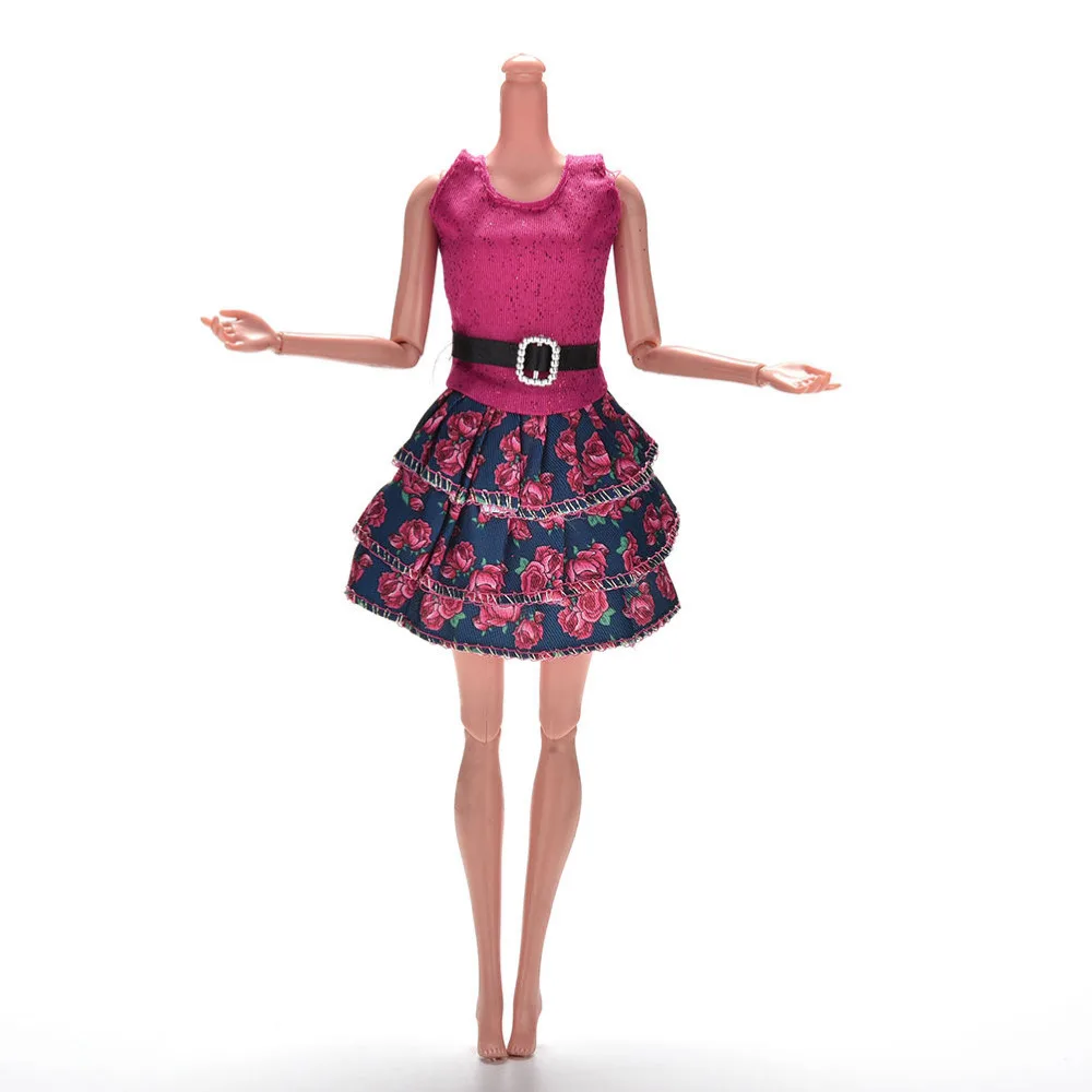 

TOYZHIJIA 1 Pcsfashion Rose Flower Print Princess Dress For Barbies pretty Summer Doll Clothing Mini Doll Tank Dress for Dolls