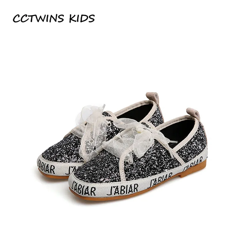 

CCTWINS KIDS 2018 Spring Girl Fashion Glitter Lace-Up Toddler Brand Pu Leather Shoe Baby Sequins Flat Espadrille Children G1684
