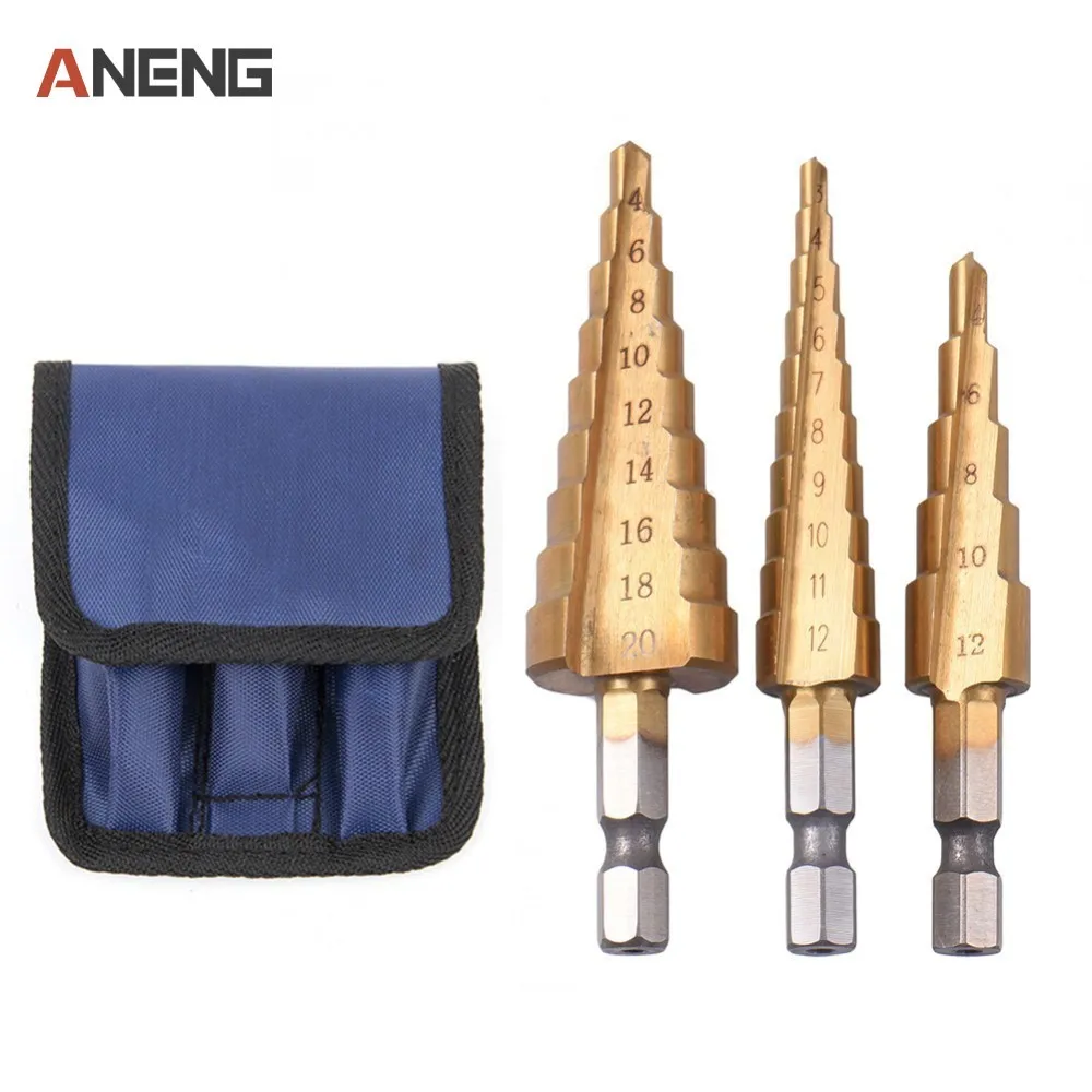 

3pcs 4241 HSS Metric 1/4" Hex Shank Titanium Coated Step Drill Bit Cutting Tools Smoother Drill Bit Set Bulk Packaging