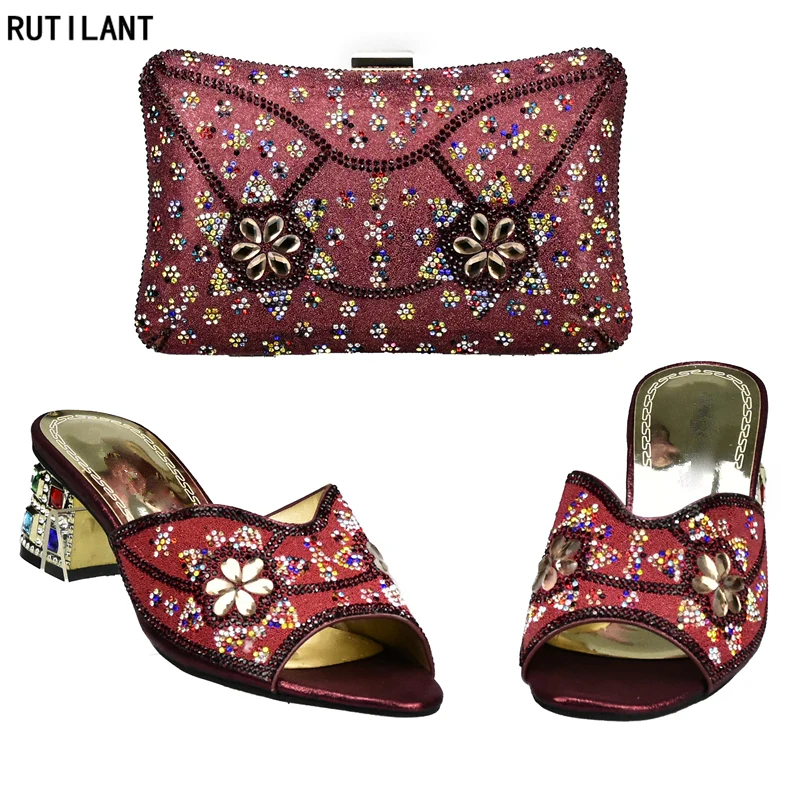 Vin rose Italiennes Couleur or vert Mariage Ciel Décoré Noir Nigérian Ensemble pu vin Les Assortis Chaussures Avec Rouge Strass Africaines De Femmes Sacs rqrxRd4UwE
