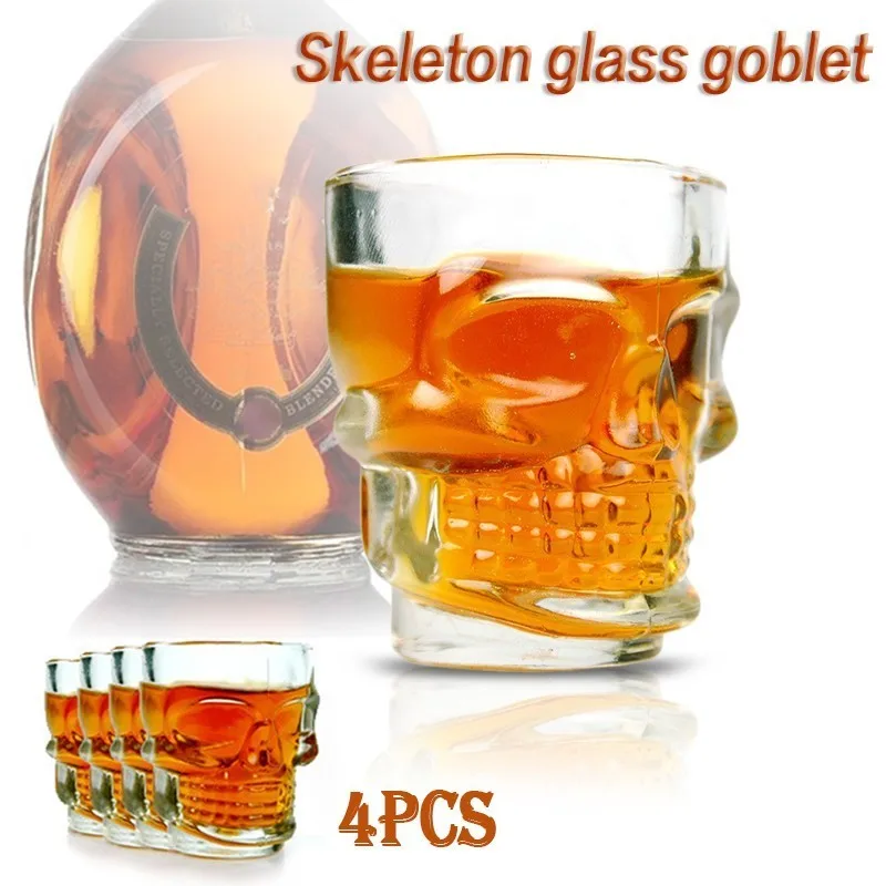 4 шт Виски череп модель водки чашки набор Хрустальные стеклянные чашки для дома и кухни вечерние чашки