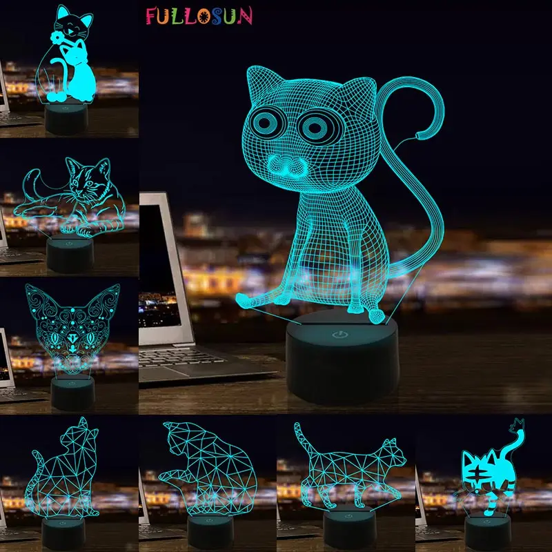 

Cutely Small Cat 3D LED Lights Animal 3D Bedside Night Lamps Colorful Change Touch USB LED Night Light Home Decor Creative Gift
