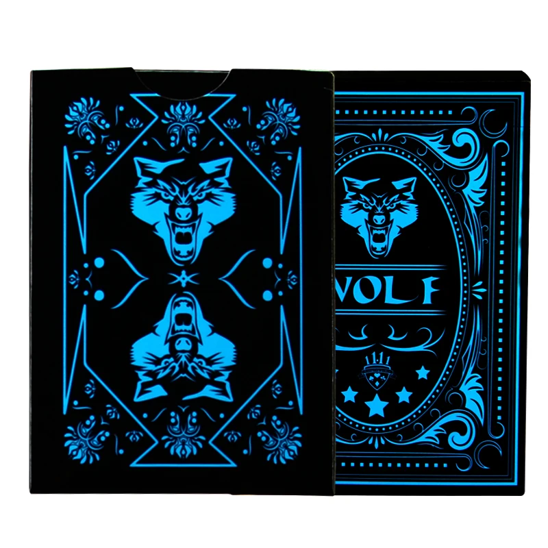 Дизайн волка черные пластиковые водонепроницаемые карты для покера креативные магии крупным планом реквизит Цветочная огранка игральные карты Техасская покерная карта