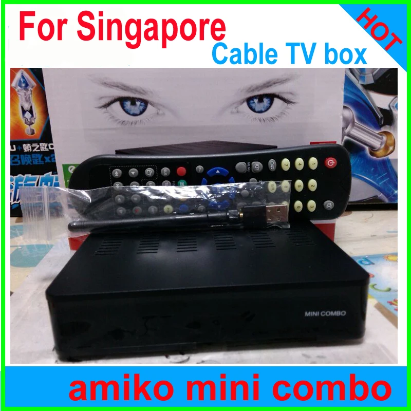 2017 StarHub box Singapore cable box TV receiver Amiko Mini hd DVB-C set top box watch football P streambox c1 qbox+wifi adapter
