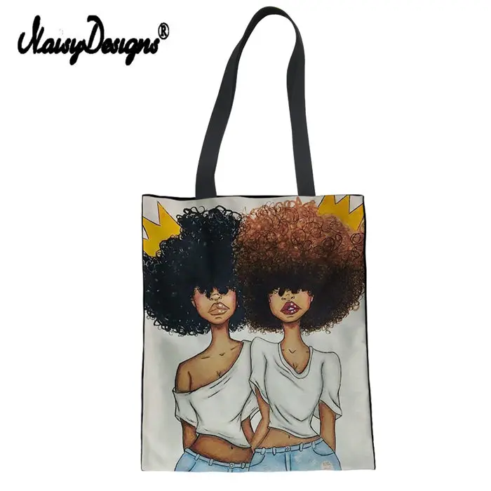 Бесшумные дизайнерские льняные холщовые женские сумки-тоут Bolsas Tela Eco Shoulder Shop Art Afro Lady с принтом женские пляжные хлопковые сумки на заказ Роскошные - Цвет: LMJJ0059Z22
