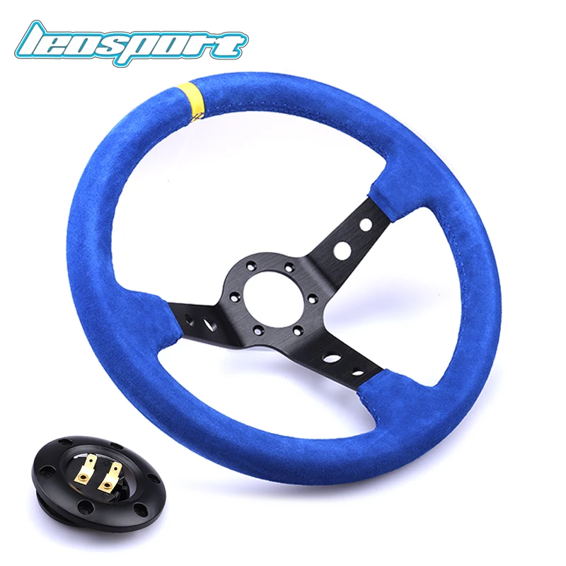 Universal Steering Wheel Blue suede Leather Steering Wheel light deep
