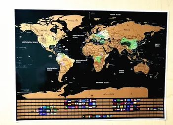 

New arrival Large size Deluxe Scratch the map Personalized World Flag map With city map Best for the gift 59X83 CM