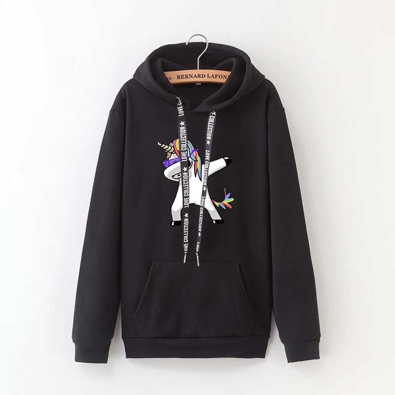

Unicorn cartoon Harajuku casual hoodie 2018 winter fleece purple pullover loose women's hoodie pocket sweatshirt women tops new