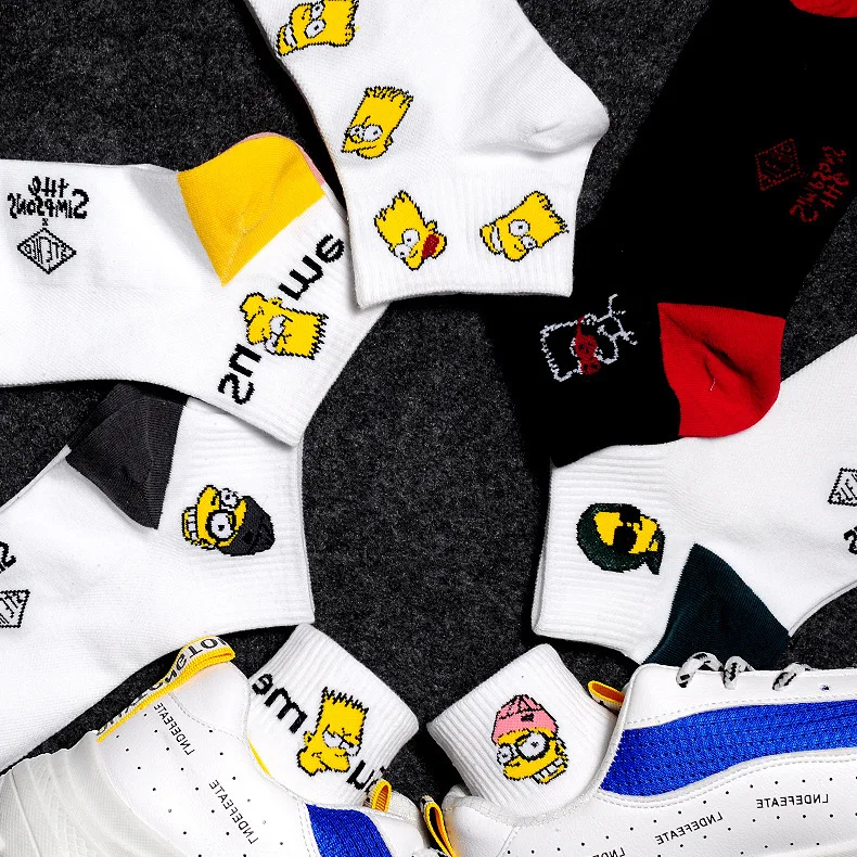 

Couple Simpson Sesame Street Cartoon Pattern Ankle Socks Fun Simpsons Happy Woman Cotton Socks