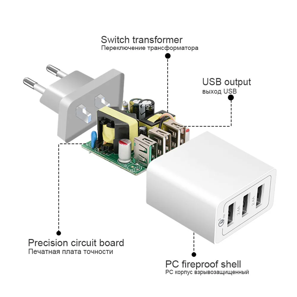 XHF-30W 3 منافذ سريعة شاحن QC 3.0 USB الهاتف شاحن سريع شاحن الاتحاد الأوروبي/الولايات المتحدة التوصيل الهاتف المحمول شاحن ل الهاتف لسامسونج S8 S9
