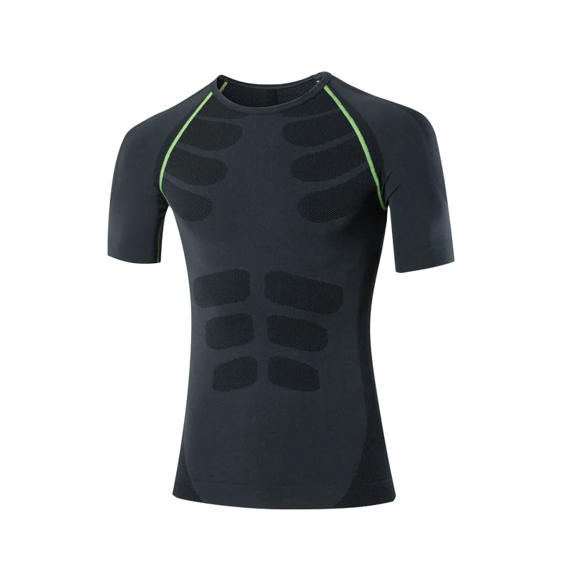 Yuerlian, мужские быстросохнущие компрессионные колготки, рубашки для фитнеса, тренажерного зала, тренировок, занятий спортом, бега, бодибилдинга, футболка с коротким рукавом - Цвет: green line