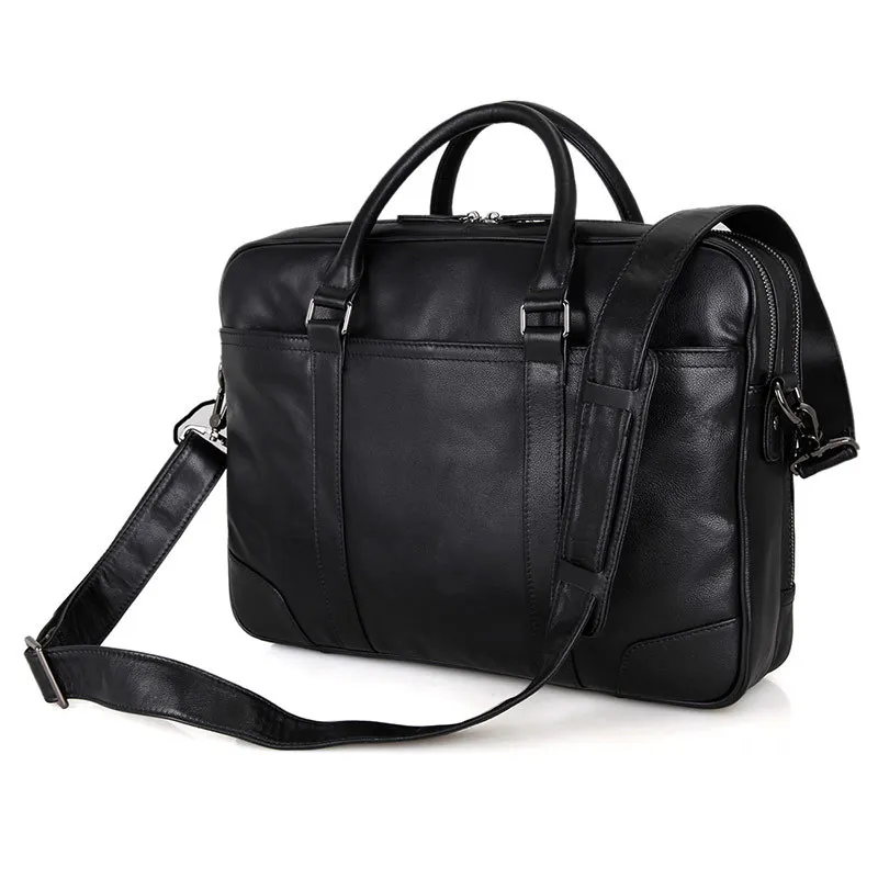

A4 Black Top Grain Genuine Leather Executive Men Briefcase Messenger Bags Business Travel Bag 14'' Laptop Portfolio M7348