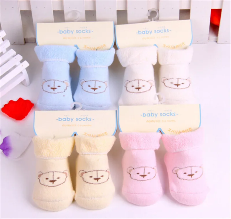 1 pair Newborn Infant Toddlers Baby Winter Warm Thicker Cotton Bear Anti Slip Sock