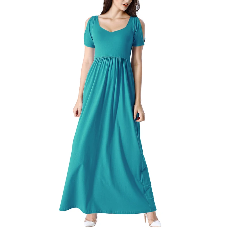 Женские длинные платья Vfemage, летнее платье с открытыми плечами, свободного покроя, в пляжном стиле, на вечеринку, трапециевидное платье с карманами, 2952 - Цвет: Green