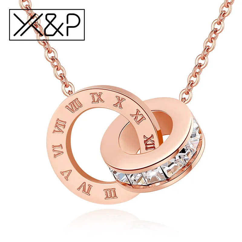 

X&P Fashion Luxury Gold Roman Numerals Long Necklace Pendant for Women Girl High Polish 316 L Stainless Steel Necklace Jewelry