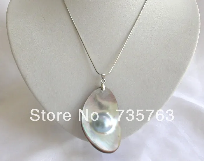 

HOT 00154 stunning big baroque gray south sea mabe pearl necklace Pendant