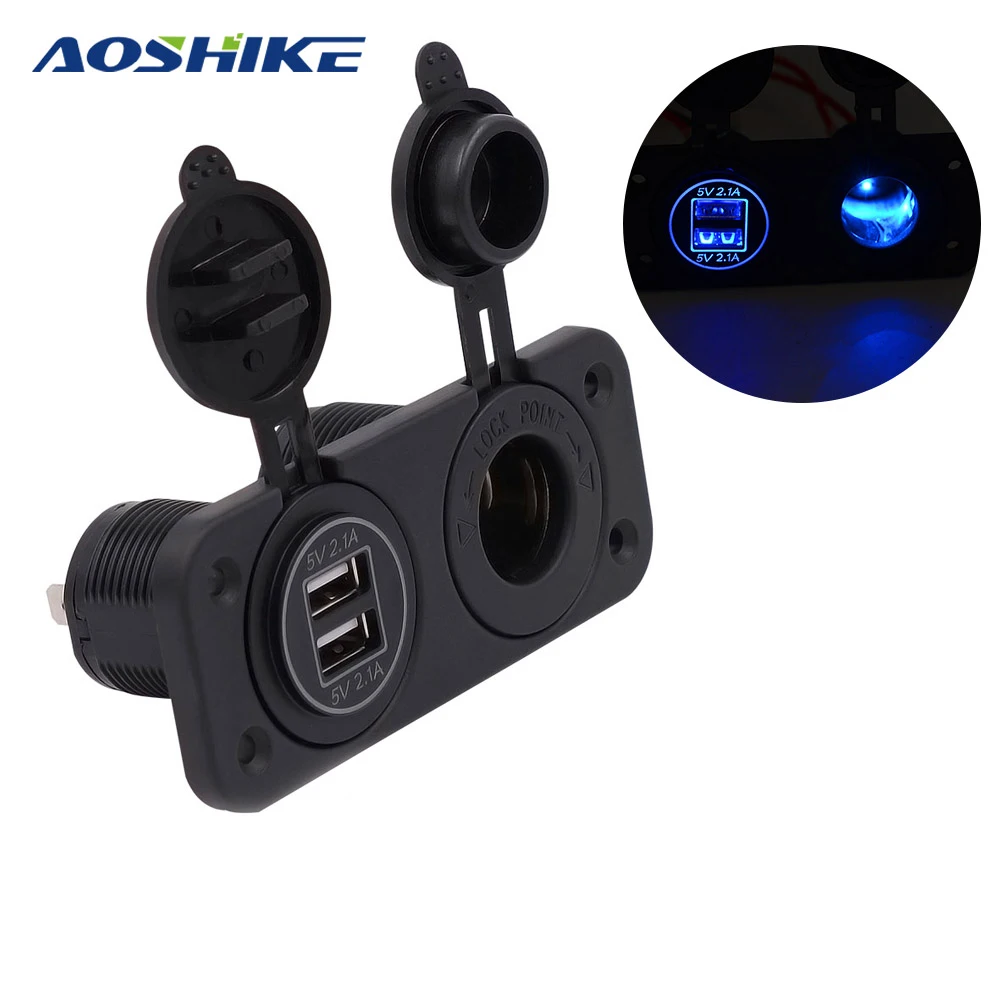 

AOSHIKE Dual USB Car Charger Cigarette Lighter Focus Caravan Motorcycle Boat Connectors For Cars Sockets Power Plug Cables