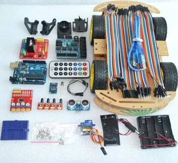 

Multi-function 4WD Robot Car Kits Ultrasonic Module UNO R3 MEGA328P Robot Car Assembly Kit