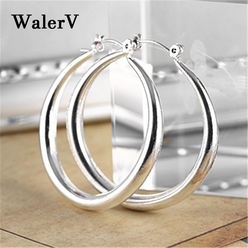 

WalerV 2018 For Women Set Purple Smooth Personality Woman Long Big Earrings 925 Silver Circle Prom Party.jewelry Earrings Gift