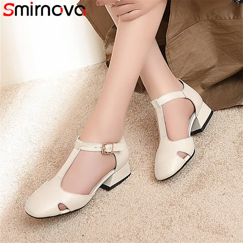 Smirnova black fashion spring summer new arrival shoes woman square toe buckle pumps women shoes low heels genuine leather shoes smirnova 2018 summer new shoes woman pointed toe fashion rivet sandals women genuine leather med heels shoes square heel