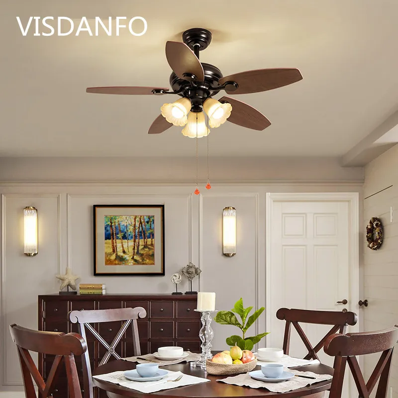 Trazo Black Vintage Ceiling Fan With Lights Remote Control