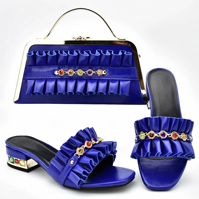 Новейшего дизайна в африканском стиле на высоком каблуке Женская обувь для вечеринок с сумочкой в комплекте, украшенные с Стразы элегантная обувь с украшением в виде кристаллов; обувь без шнуровки женские туфли-лодочки для вечеринки