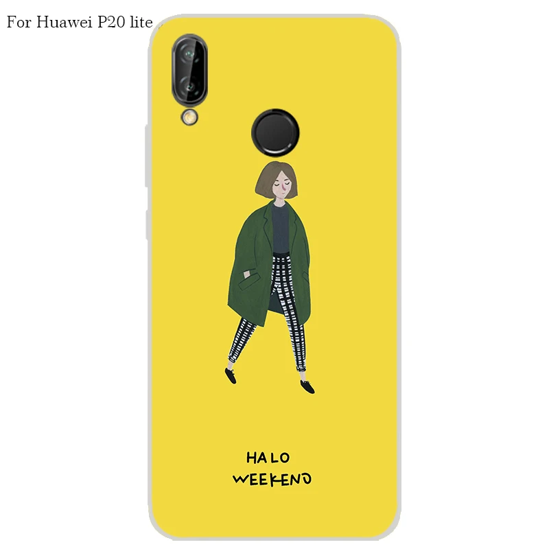 Huawei P20 lite Case Cover TPU Case For Huawei P20 lite Phone Cover Sweet Floral Cute Cat TPU P20 lite Soft Case Fashion 100%   a33