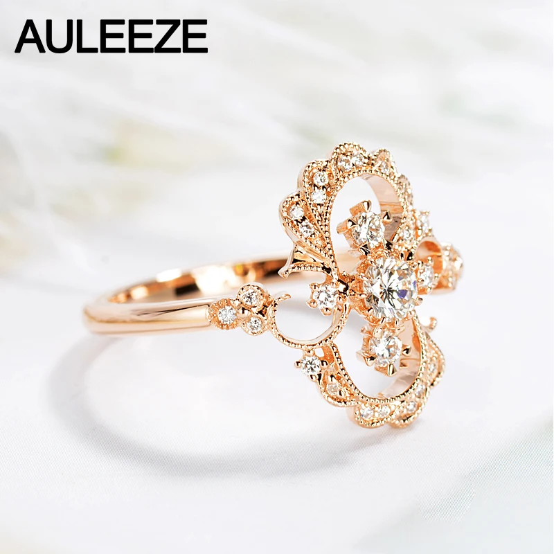AULEEZE, уникальное Винтажное кольцо с натуральным бриллиантом, 18 К, желтое золото, цветок, кольца для женщин, настоящая Бриллиантовая полоса, вечерние ювелирные изделия