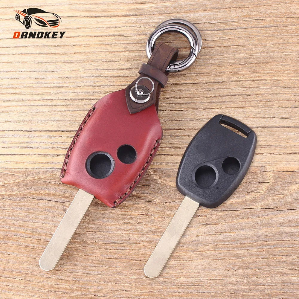 

DANDKEY Genuine Leather Protector Car Keychain Key Cover Case FOB For Honda CIVIC JAZZ Pilot Accord CR-V Car Styling 2 Buttons