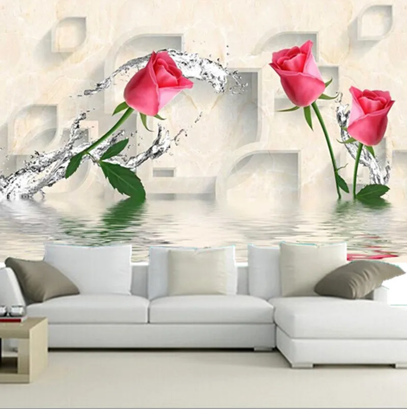 

Custom 3D murals,The 3 d TV setting wall reflection of roses papel de parede,living room sofa TV wall bedroom wallpaper