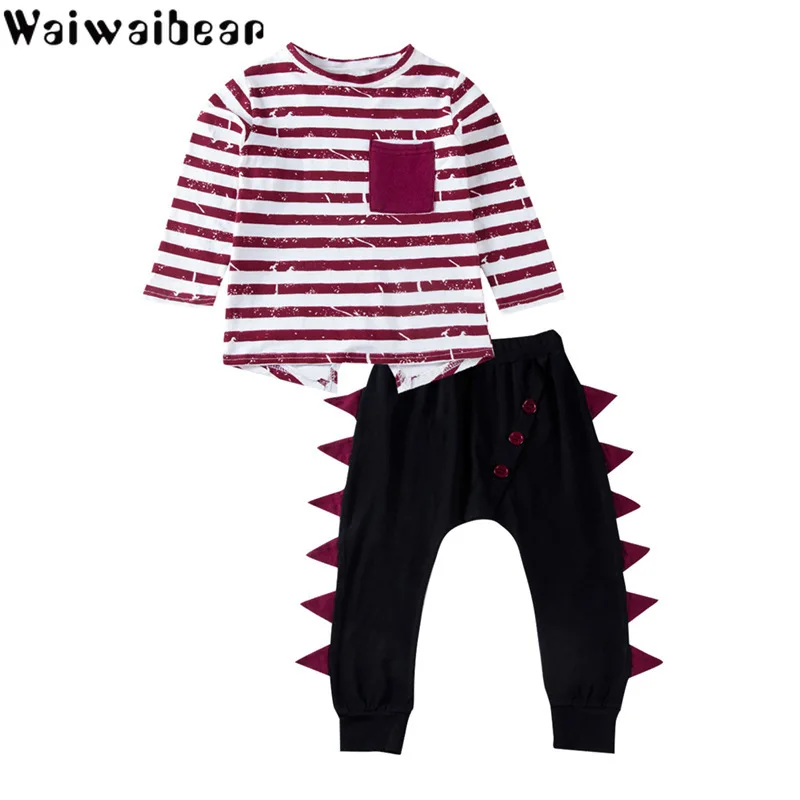 

Waiwaibear Baby Kids Sets Baby Long-sleeved Striped T-shirt Tops+Pants 2PCS Sets Baby Girls Outfits Clothes Set CC1