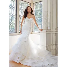 Custom Made Vestido De Novia White/Ivory Organza Applique Beading Ruffles Lace Mermaid Wedding Dress Bridal Gown