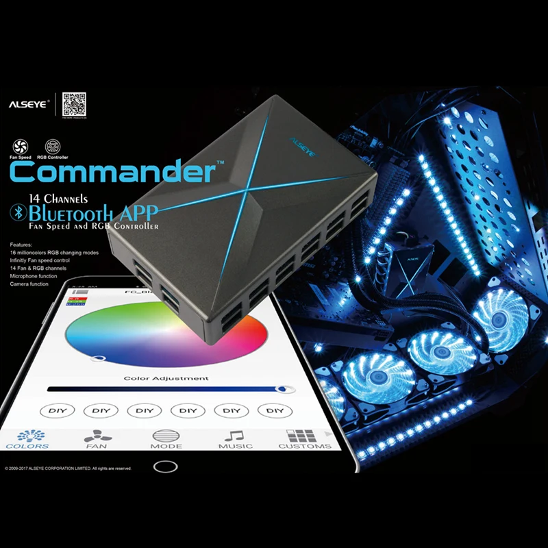 Alseye-controlador de Ventilador com Bluetooth Ventilador de Refrigeração do pc Controle de Velocidade e Rgb Aplicativo de Telefone Inteligente 14 Canais Sistema de Refrigeração - Imagem 3
