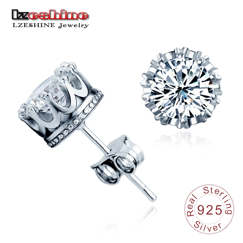 LZESHINE 100% 925 Sterling Silver CZ Stud Earrings для Для женщин ювелирные изделия Классический Princess