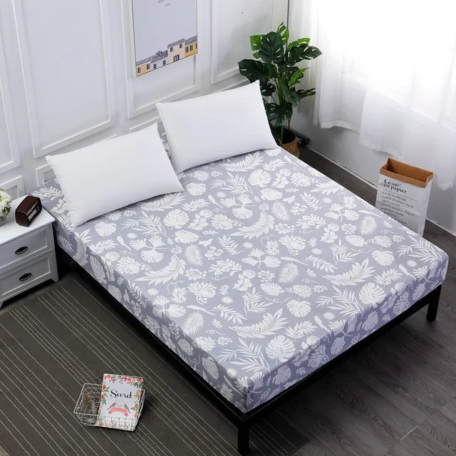 New Printing Fitted Sheet Mattress Cover Bed Linen With Elastic Band Mattress Protector Pad 100%Polyester King Size Bedding Set - Цвет: 22