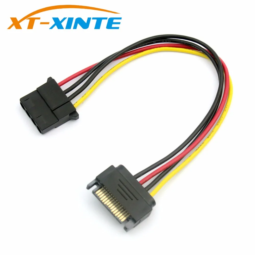 IDE to SATA Large 4Pin to SATA Power Cable 15Pin Male to 4Pin Famale Adapter Reverse Wire Line SATA Connector 20cm for Mining
