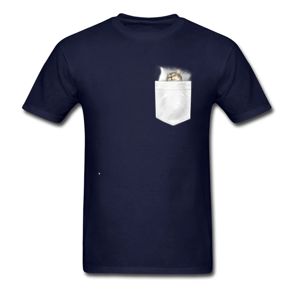 CAT SLEEPING IN MY POCKET Mens T-shirts Newest Summer Tops & Tees All Cotton O Neck Short Sleeve Crazy Tee Shirt Summer Autumn CAT SLEEPING IN MY POCKET navy