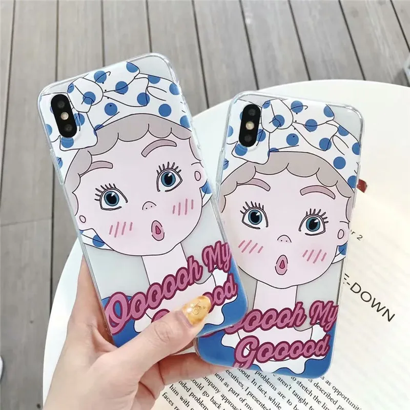 Cartoon Cute Girl TPU Silicone Phone Cases For iPhone X XS MAX XR Soft Back Cover Case 8 7 6 6s Plus Shell |