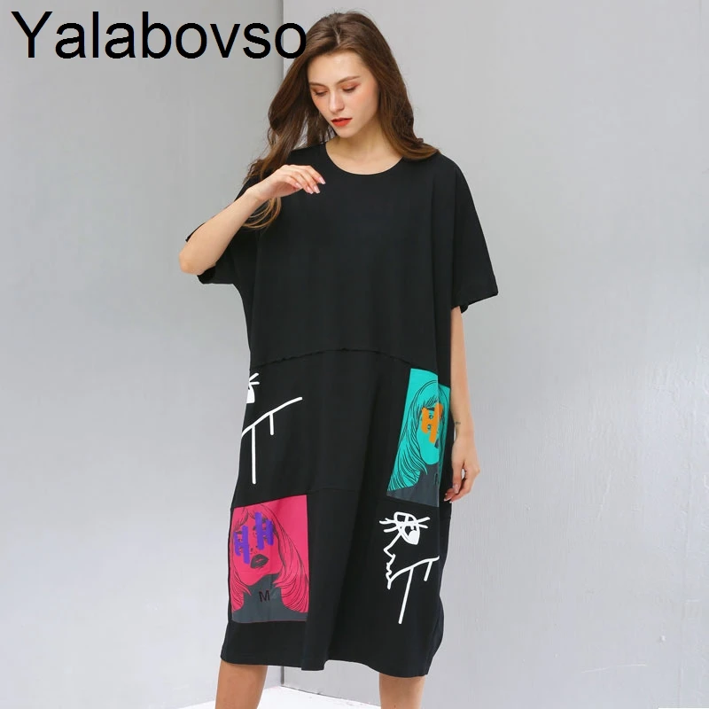 

Loose Dresses printing O neck Summer dress with 2 colors for 60-100kgs woman Free size Thin Comfortable Dress A0AZ30