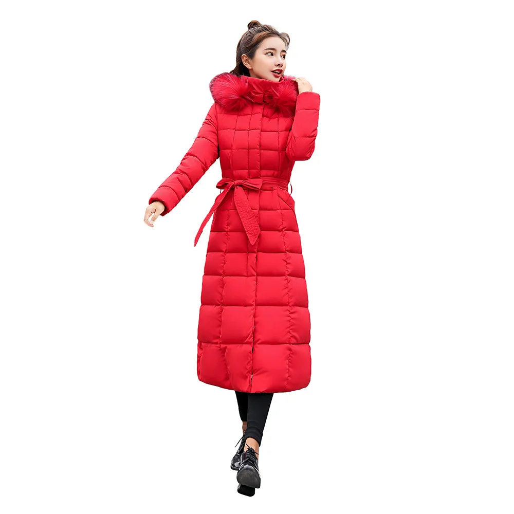 FREE OSTRICH Clothes coat Women Outerwear Fur Hooded Coat Long Cotton-padded Jackets Pocket Coats and Jacket women coat Winter - Цвет: Красный